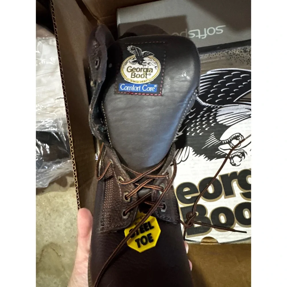 Georgia Boot Mens 8 Inch Steel Toe Work Boots G8963 Chocolate Leather Size 8W